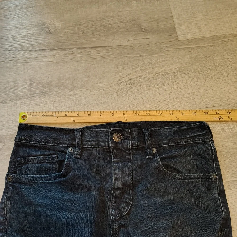 True Religion Rocco Relaxed Skinny Moto Jeans Black Ribbed Knee Mens 31